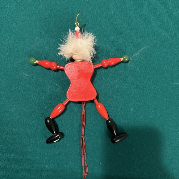 Santa Claus Wooden Pull String Toy Souvenir Red White 7.5" Inches Vintage 1980s - Picture 4 of 4